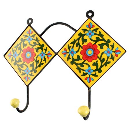Yellow Ceramic Flower Tile Wall Hook